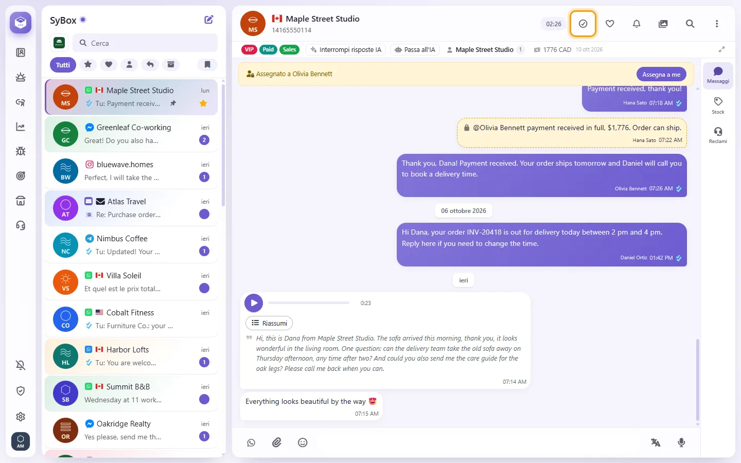 The "Mark as finished" button (the tick) at the top of a conversation