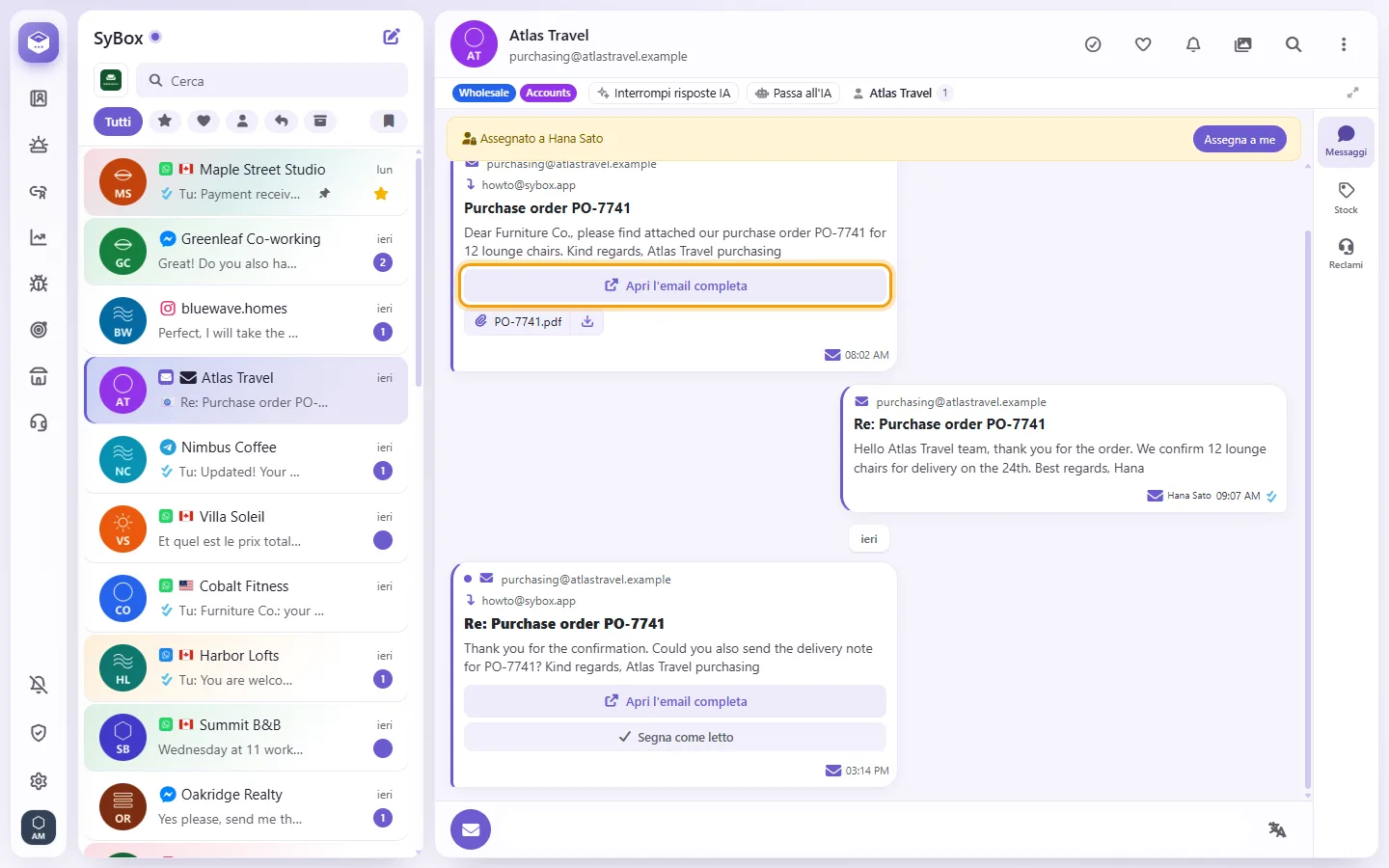 To read an email: "Open full email" marked on the screen in SyBox