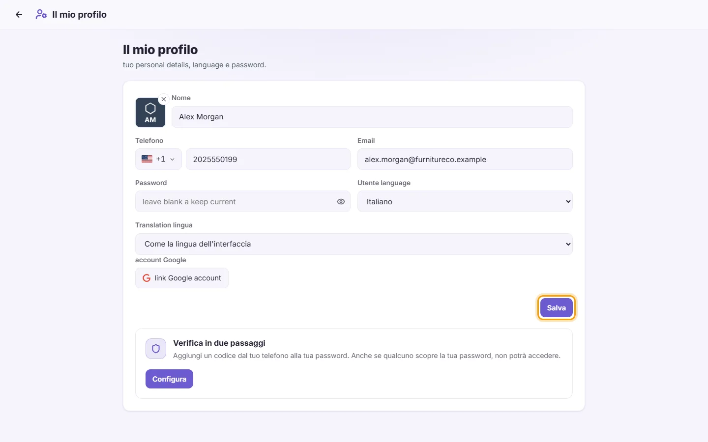 My profile: the Save button
