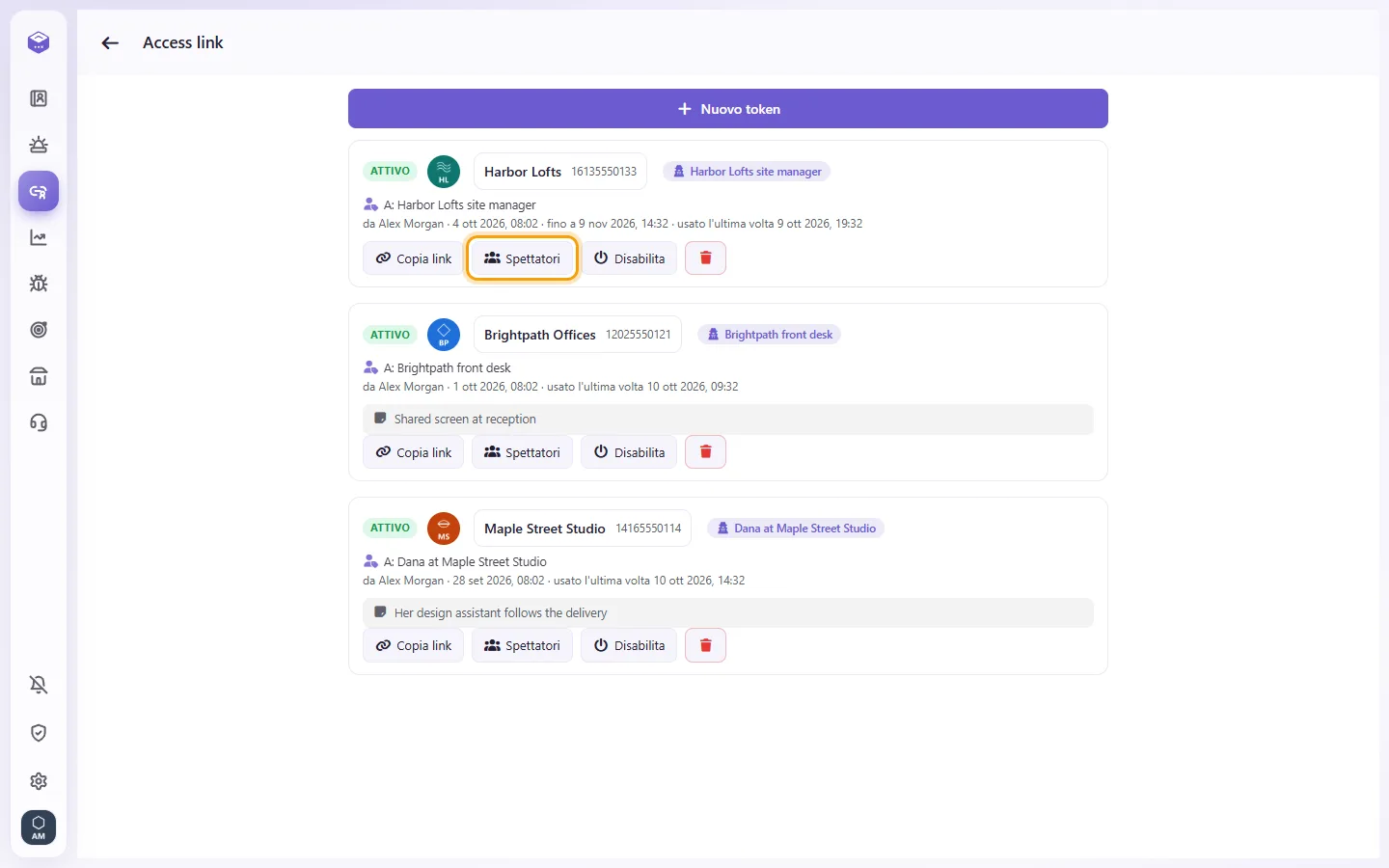 Access links: "Viewers" lists the devices that opened a link