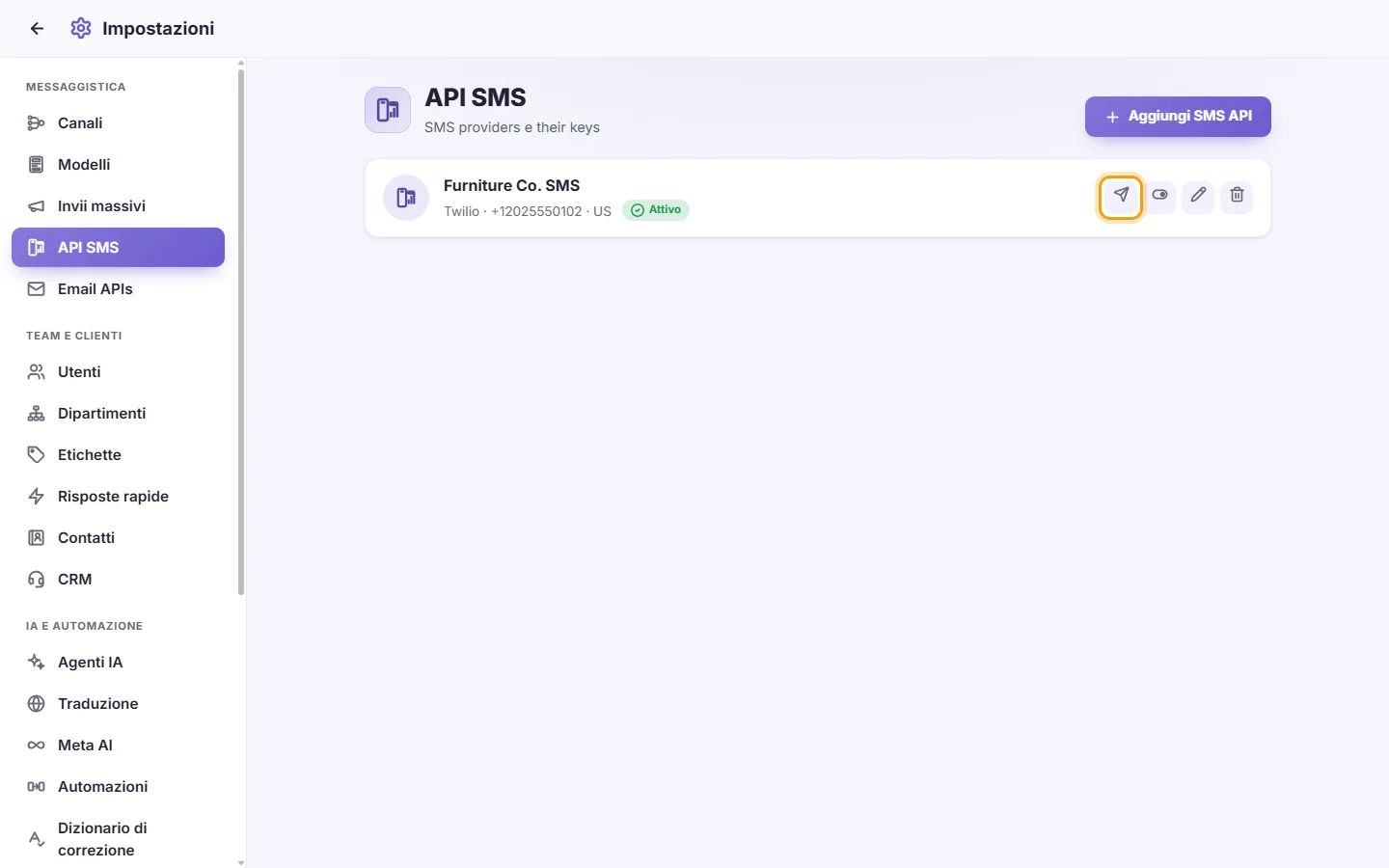 To send a test SMS: "Send test SMS" marked on the screen in SyBox