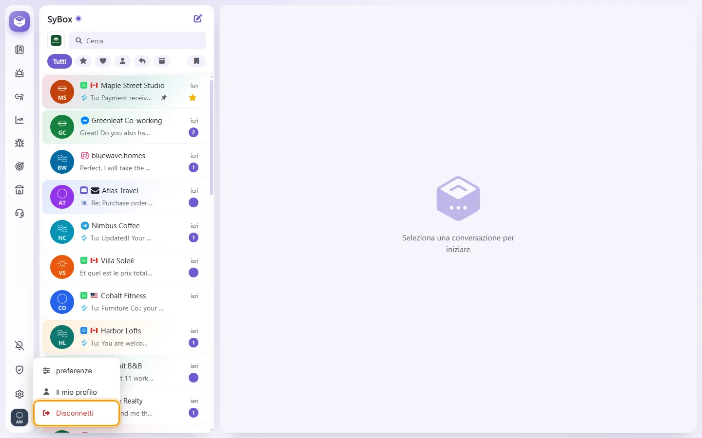 To sign out: "Sign out" marked on the screen in SyBox