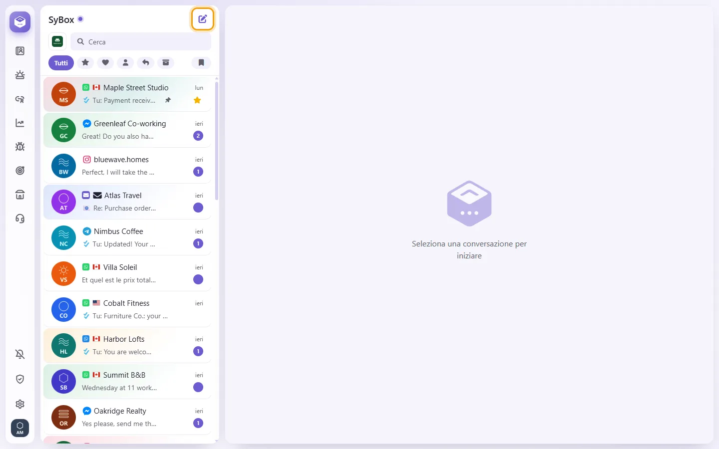 The New chat button (the pen) at the top of the conversation list