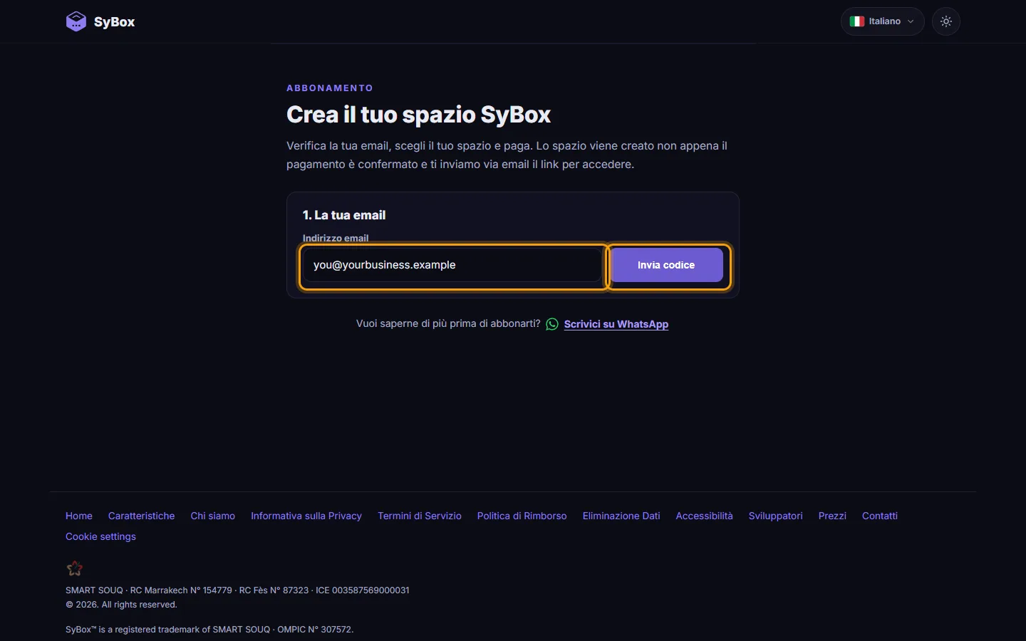 The Subscribe page: your email address and "Send code"