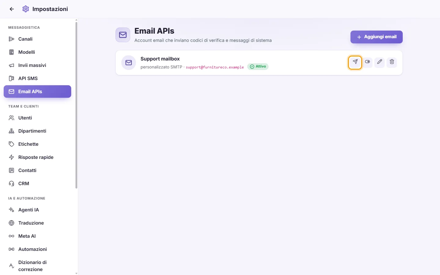 To test an email account: "Send a test email" marked on the screen in SyBox