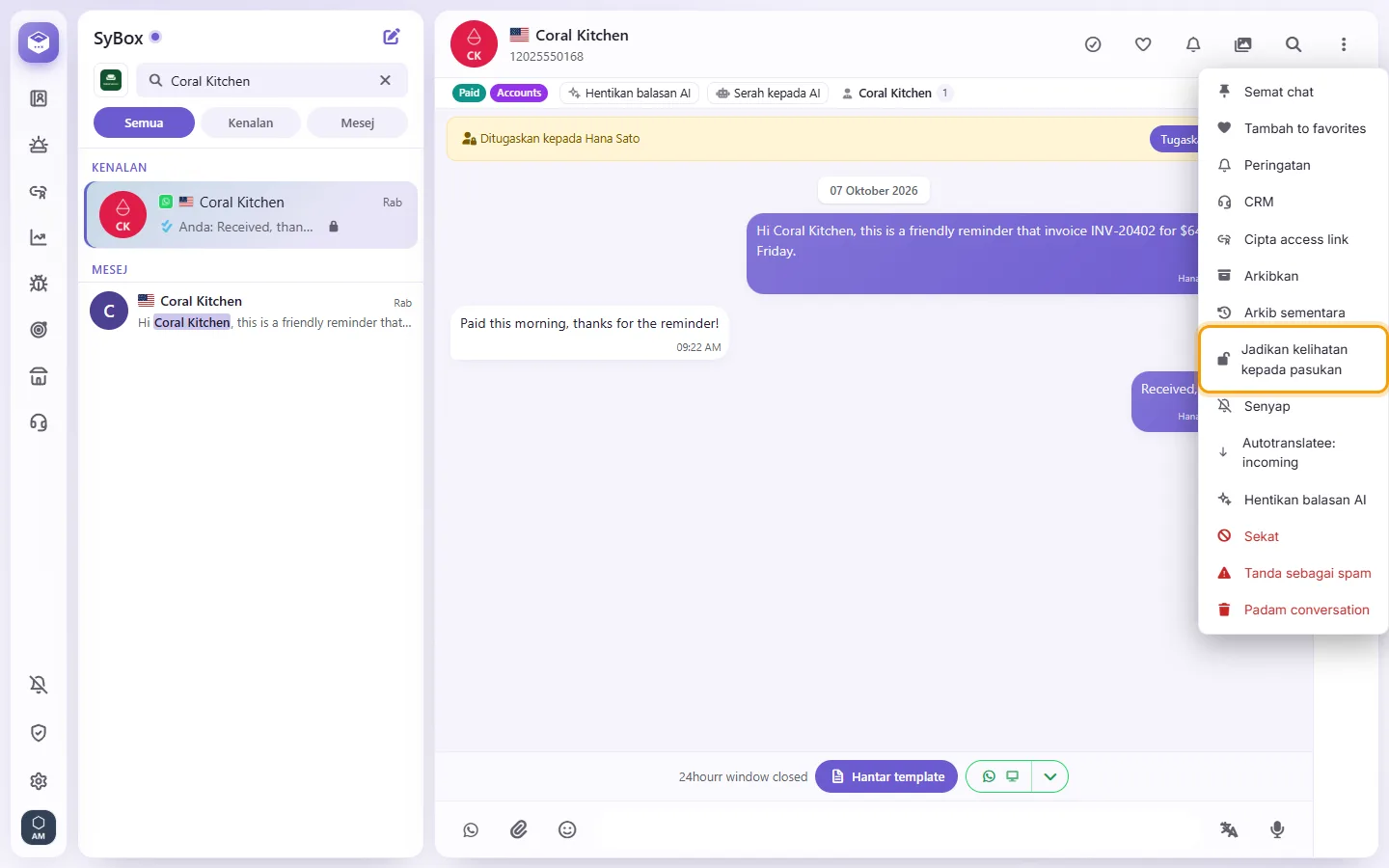 To give it back to the team: "Make visible to the team" marked on the screen in SyBox
