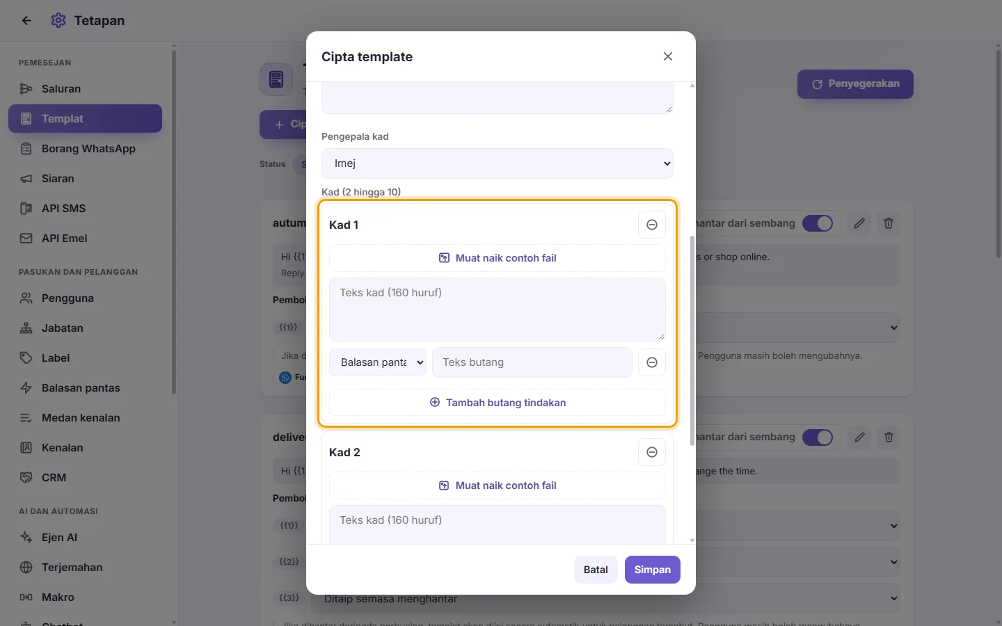A carousel's card: its header sample, its text and its buttons