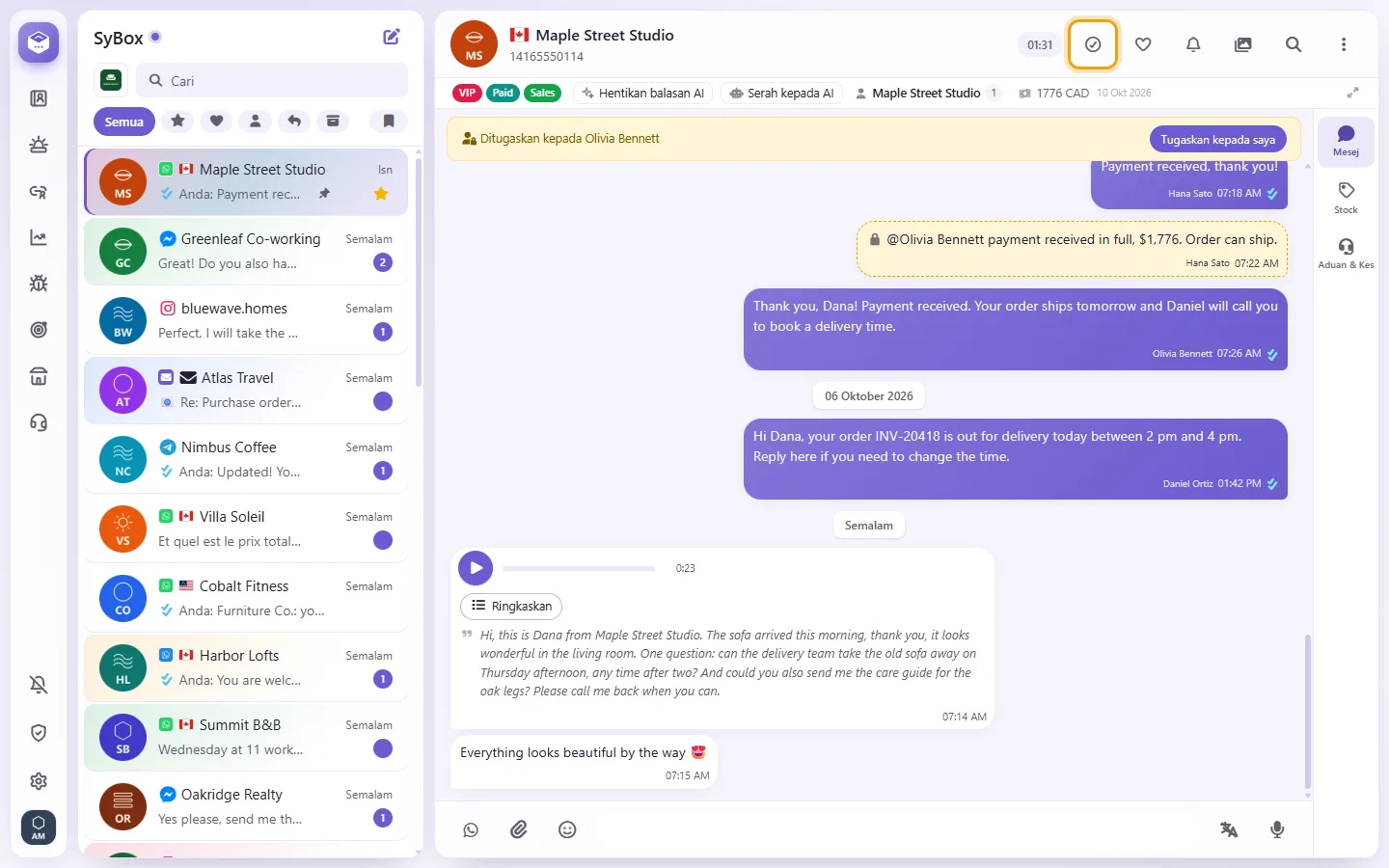 The "Mark as finished" button (the tick) at the top of a conversation