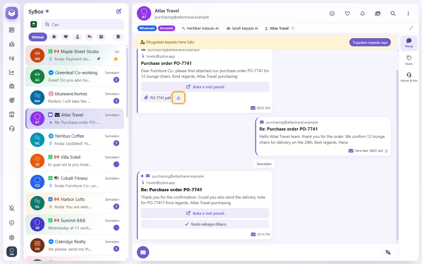 To open or save an email attachment: "Save" marked on the screen in SyBox