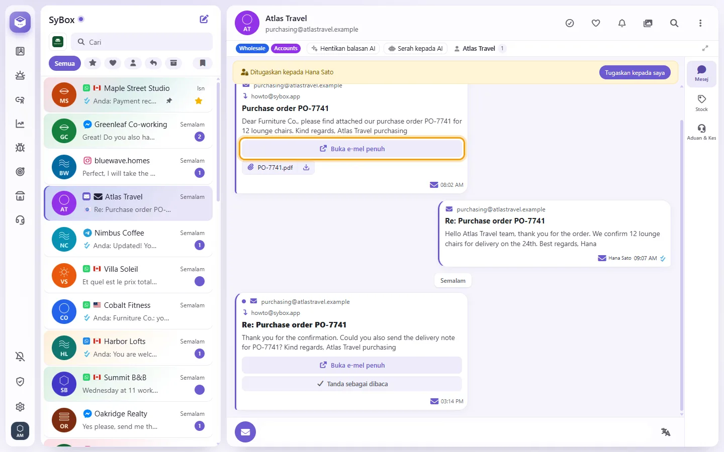 To read an email: "Open full email" marked on the screen in SyBox