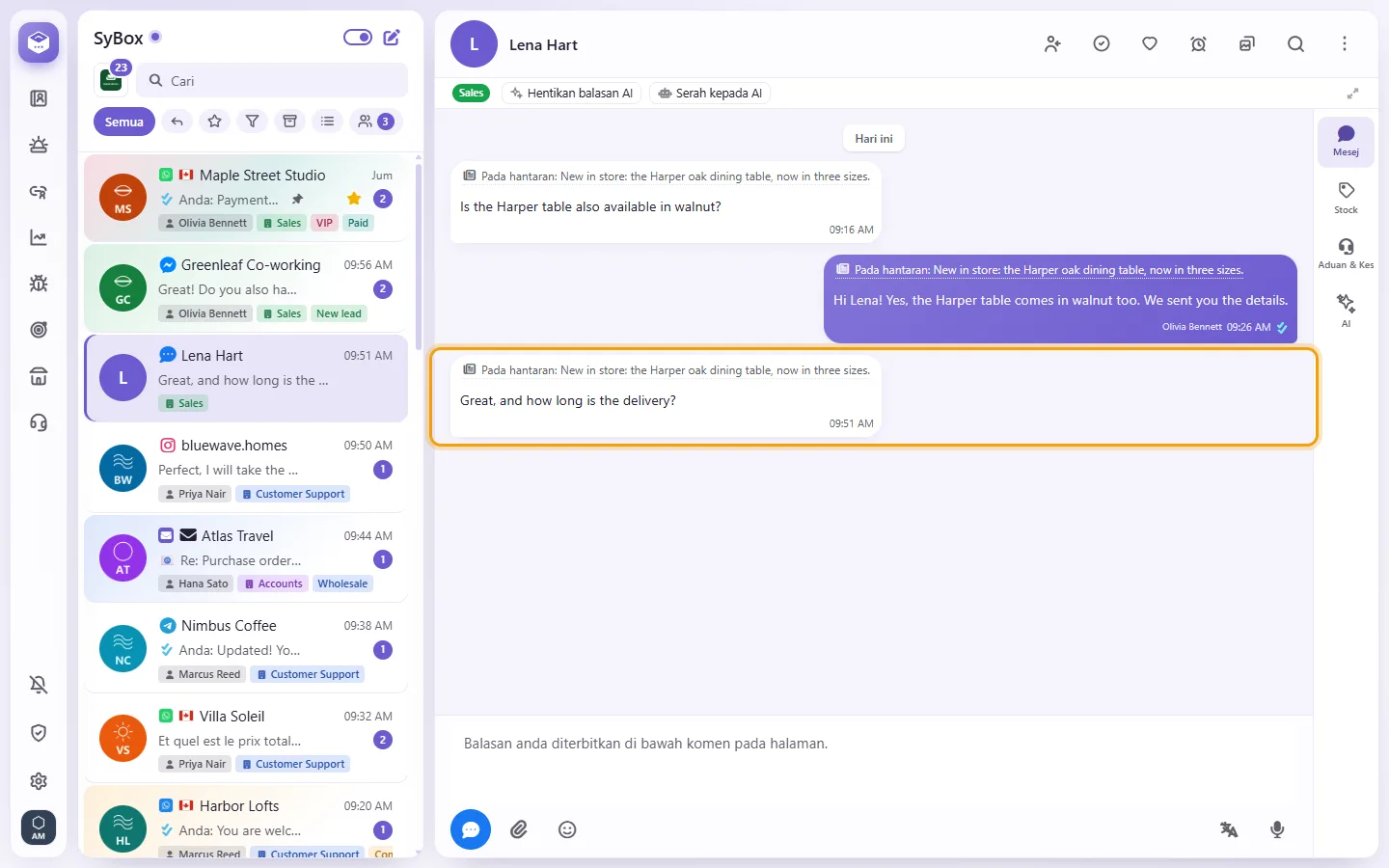 A comment from the Page's post in the inbox: "On post:" with the post's first words, and "View post"