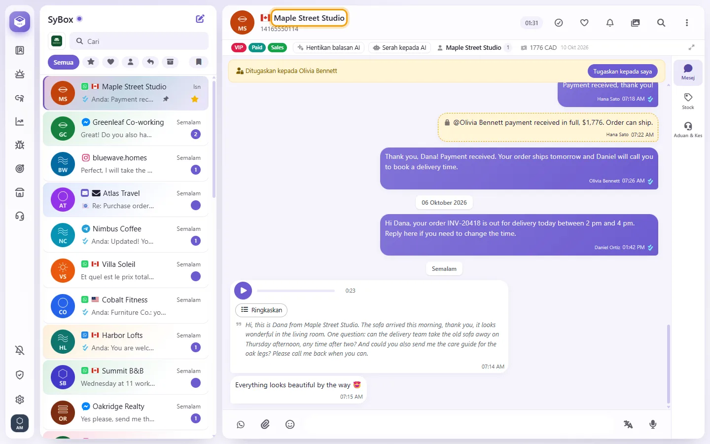 The contact's name at the top of the conversation; clicking it opens the contact panel
