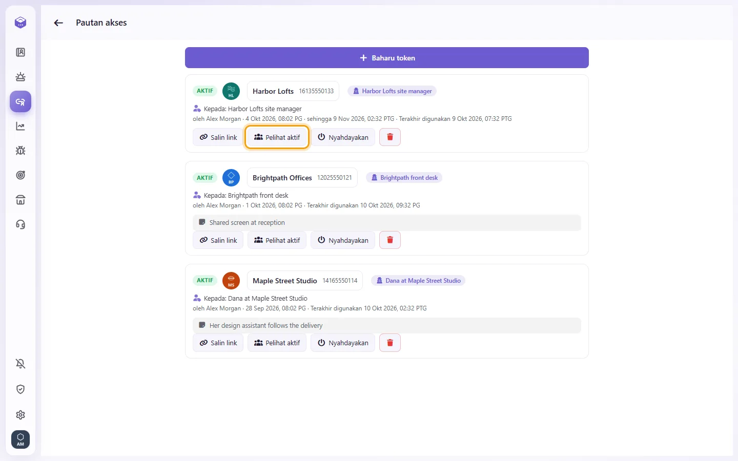 Access links: "Viewers" lists the devices that opened a link