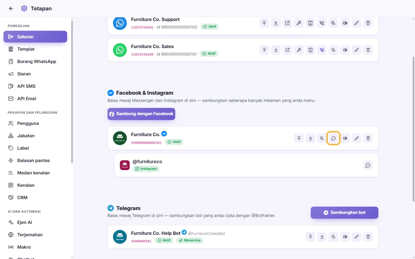 A Page's card: "Messenger profile"
