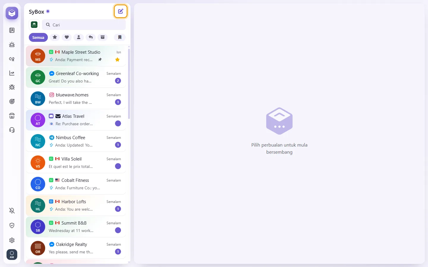 The New chat button (the pen) at the top of the conversation list