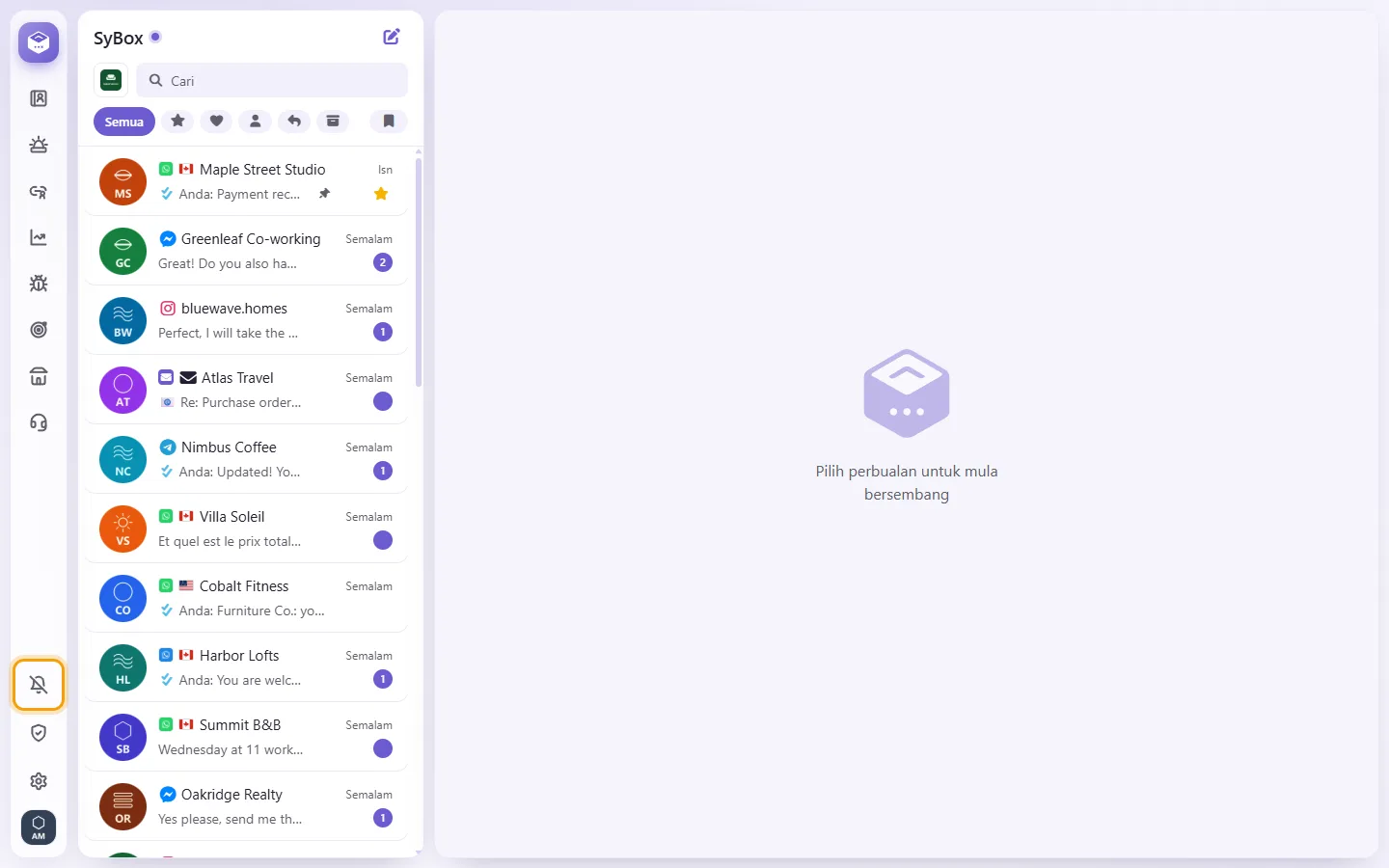 To turn on notifications: the screen in SyBox, with the control the first step uses marked