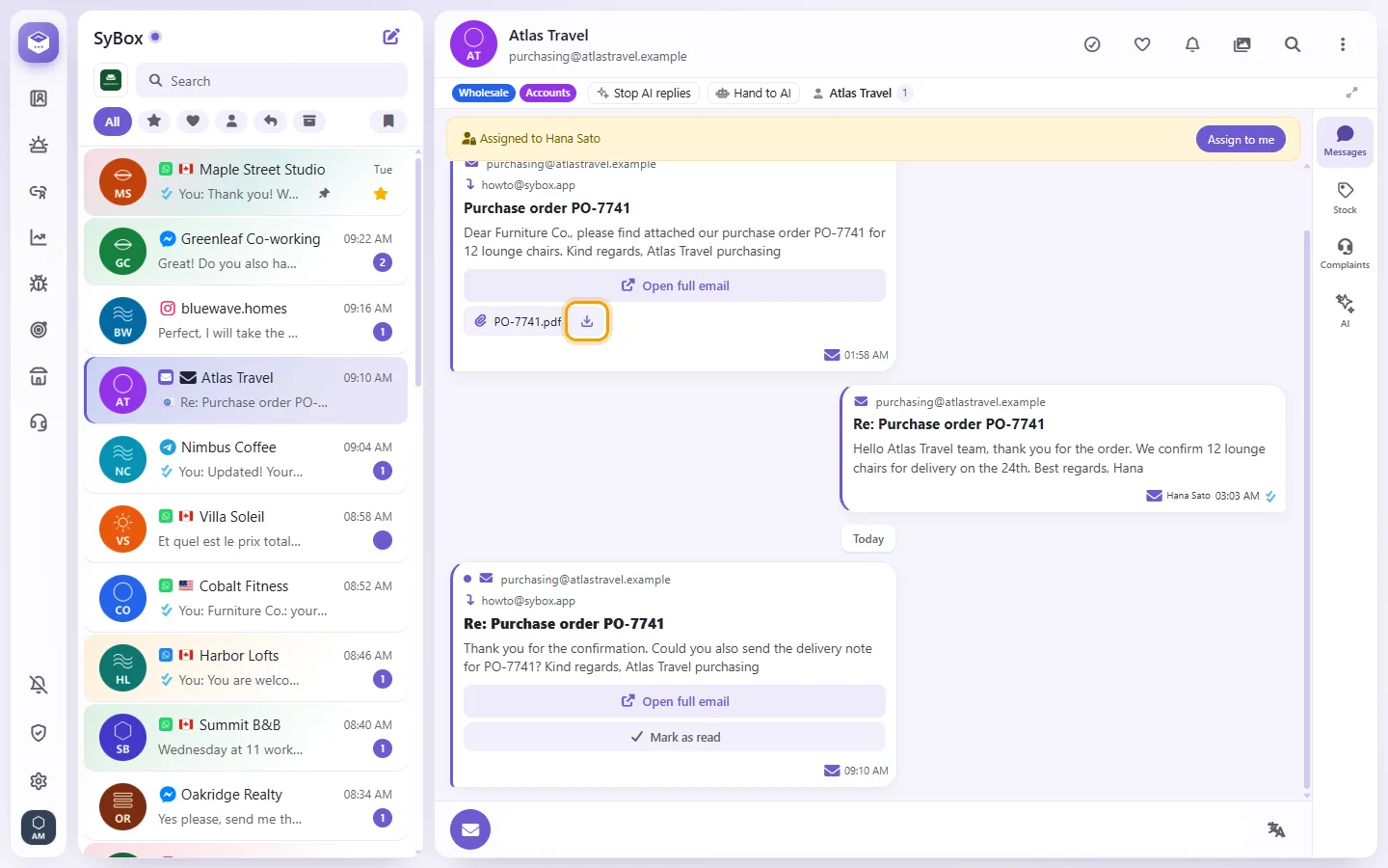 To open or save an email attachment: "Save" marked on the screen in SyBox
