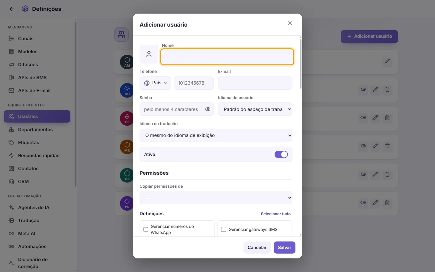 The new user window: the name first, then the sign-in details and what the user may do