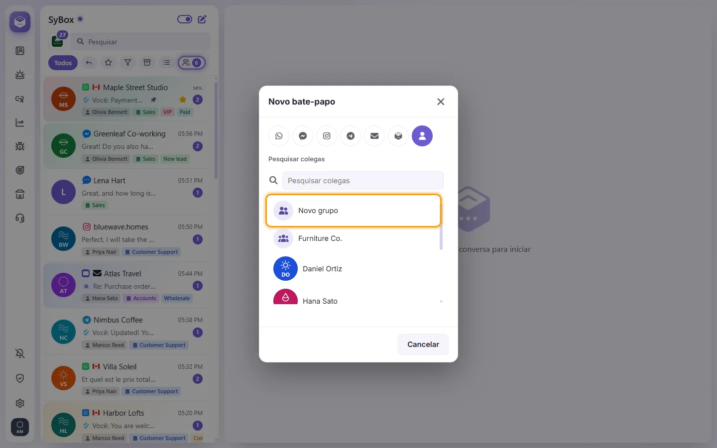 The New chat window on "Personal message": "New group" first