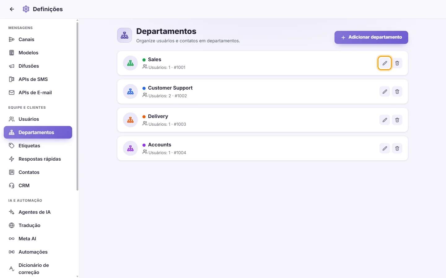 To edit a department: "Edit" marked on the screen in SyBox