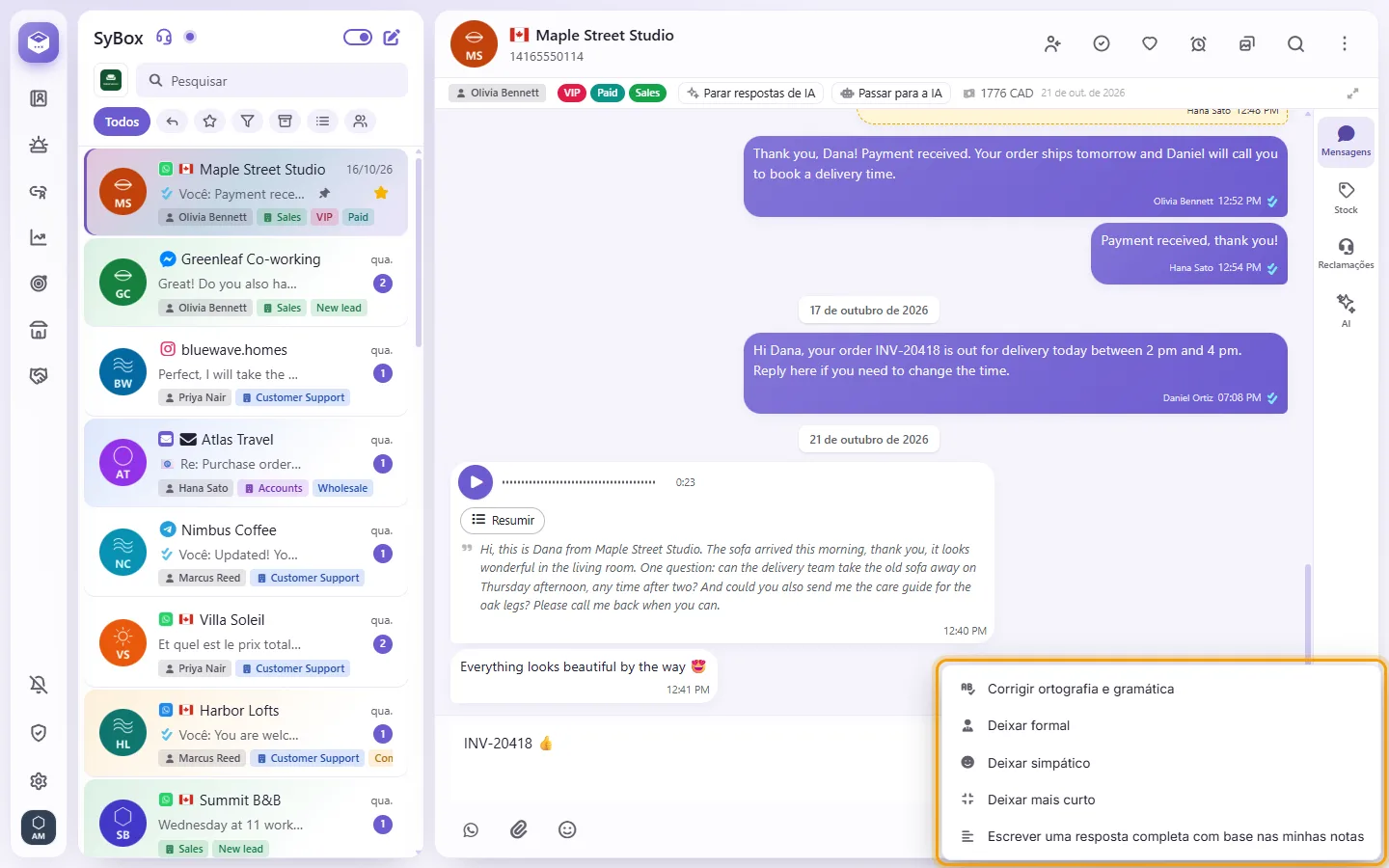 The ✨ Write with AI choices