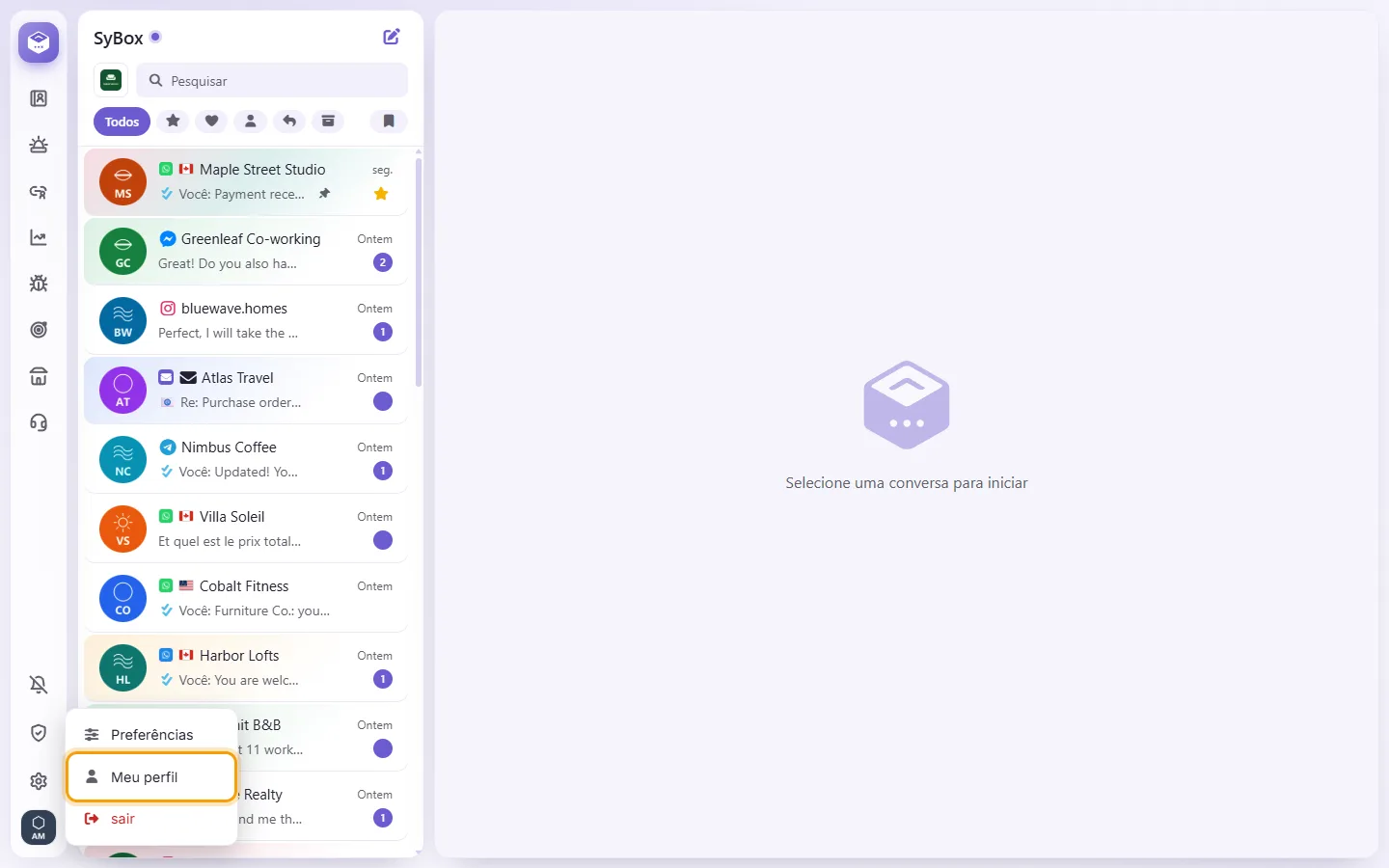 The menu under your picture at the bottom of the left bar, with "My profile"