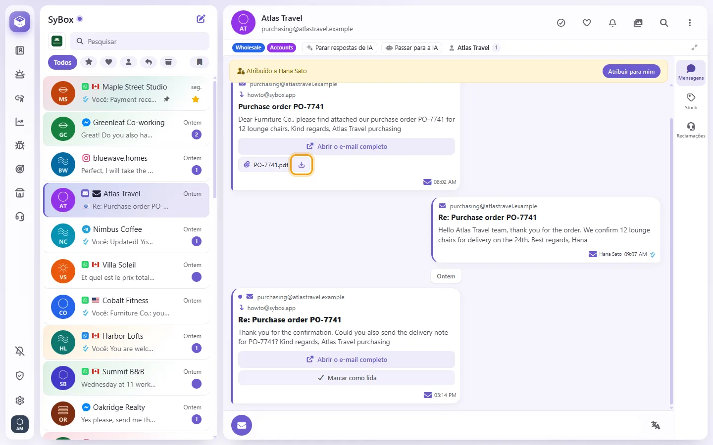 To open or save an email attachment: "Save" marked on the screen in SyBox
