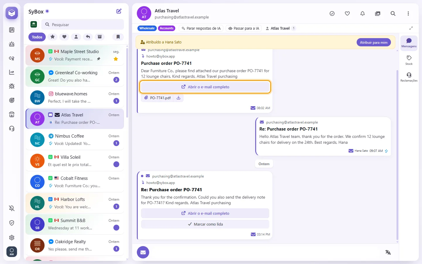 To read an email: "Open full email" marked on the screen in SyBox
