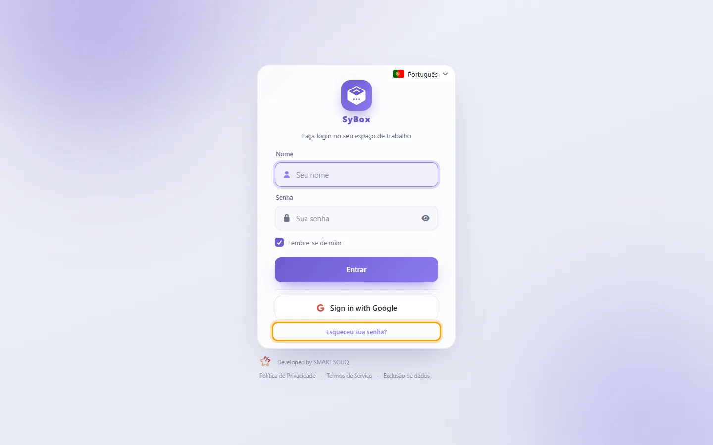To reset your password: "Forgot password?" marked on the screen in SyBox