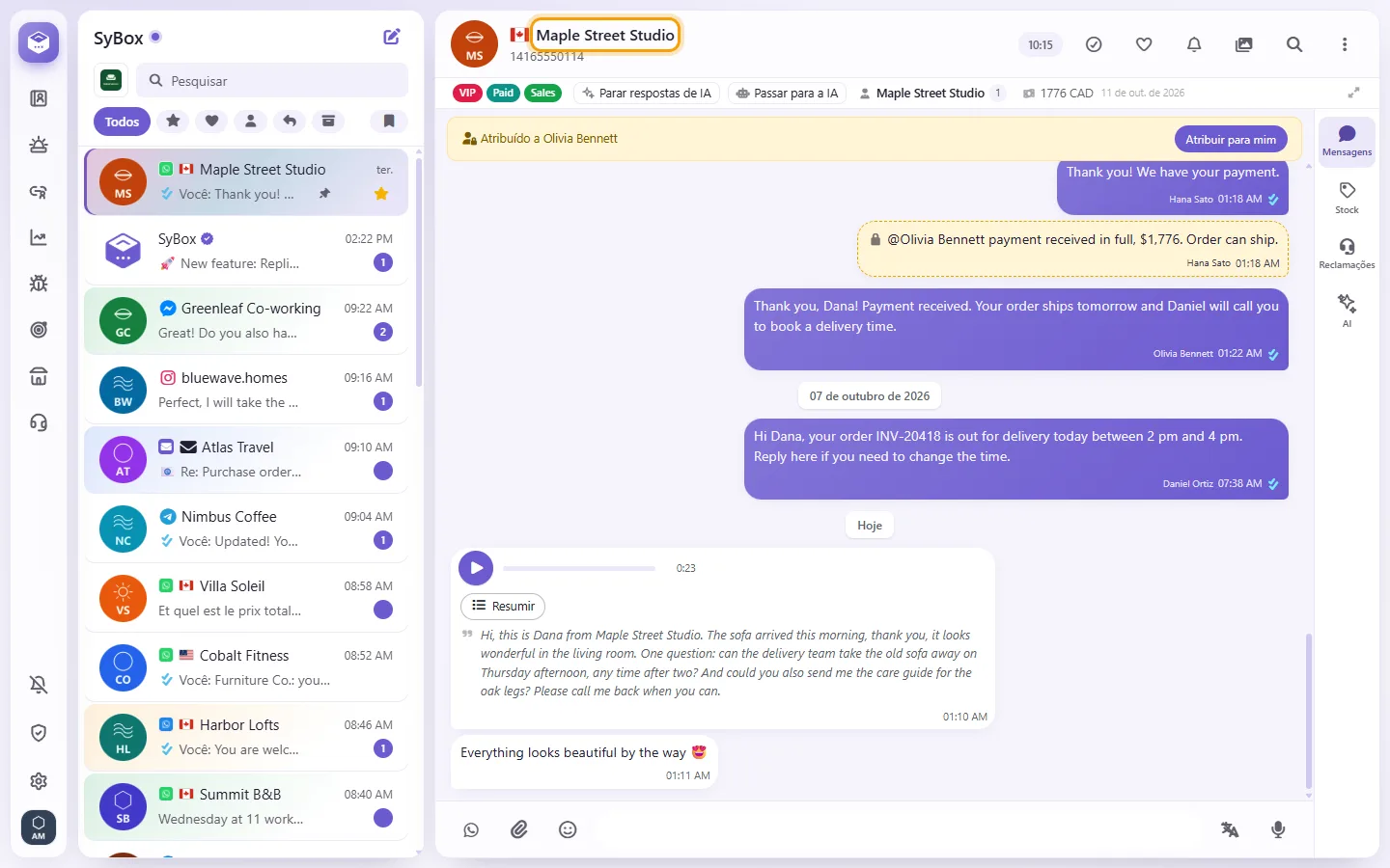 The contact's name at the top of the conversation; clicking it opens the contact panel