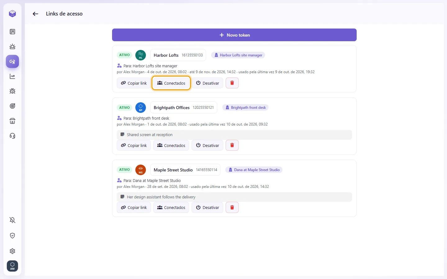 Access links: "Viewers" lists the devices that opened a link