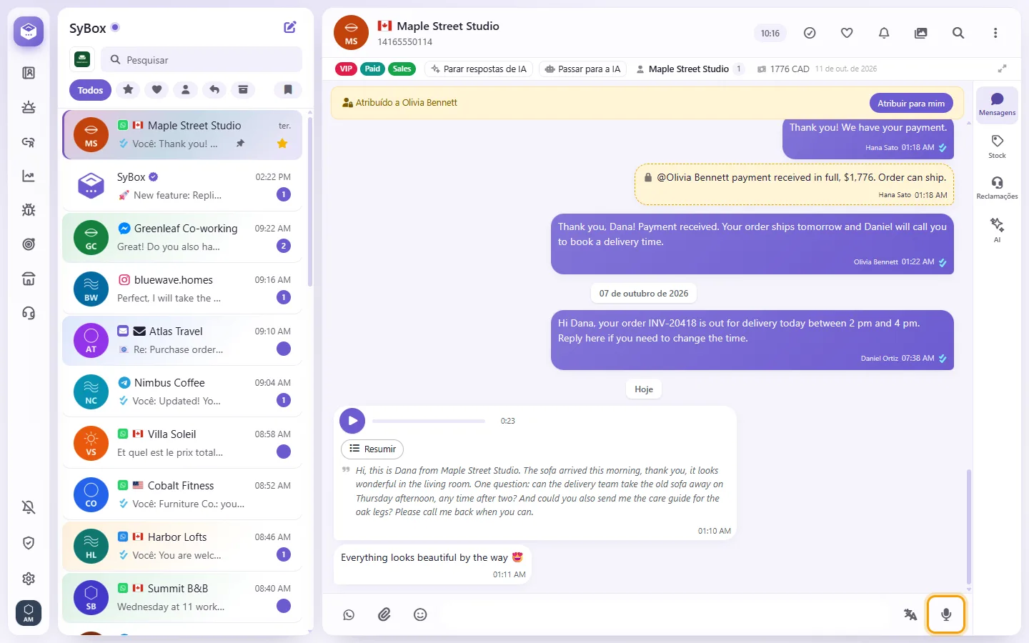 The microphone button that records a voice note