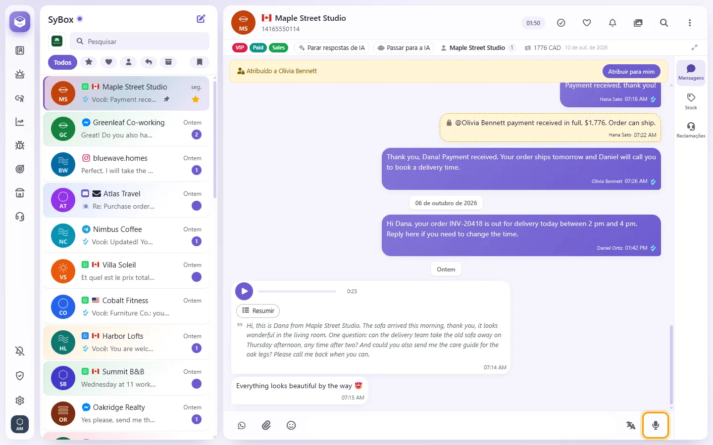 The microphone button that records a voice note