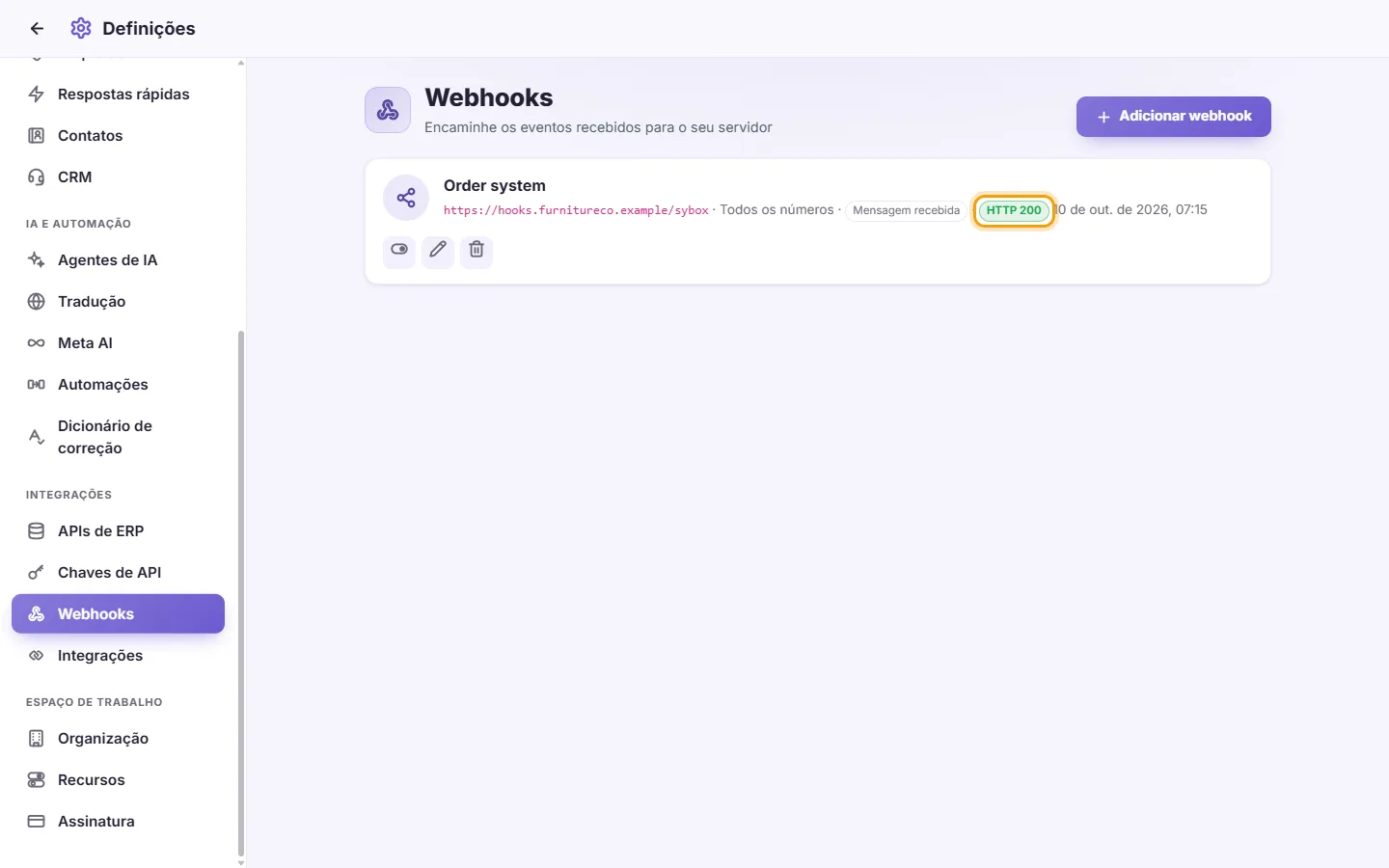 To test a webhook: "HTTP 200" marked on the screen in SyBox