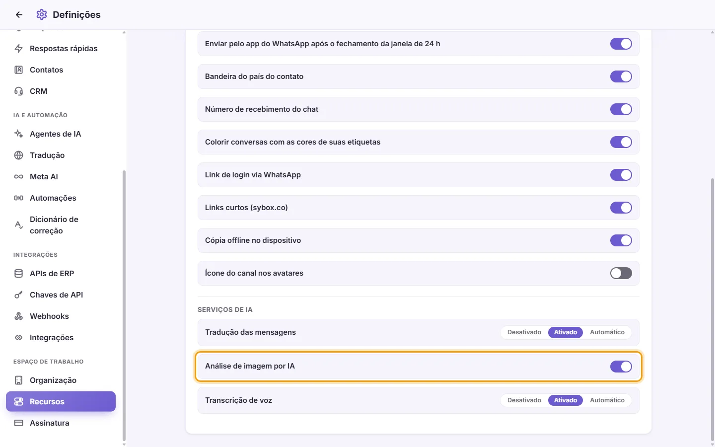 Settings, Features, AI services: the "AI image scan" switch