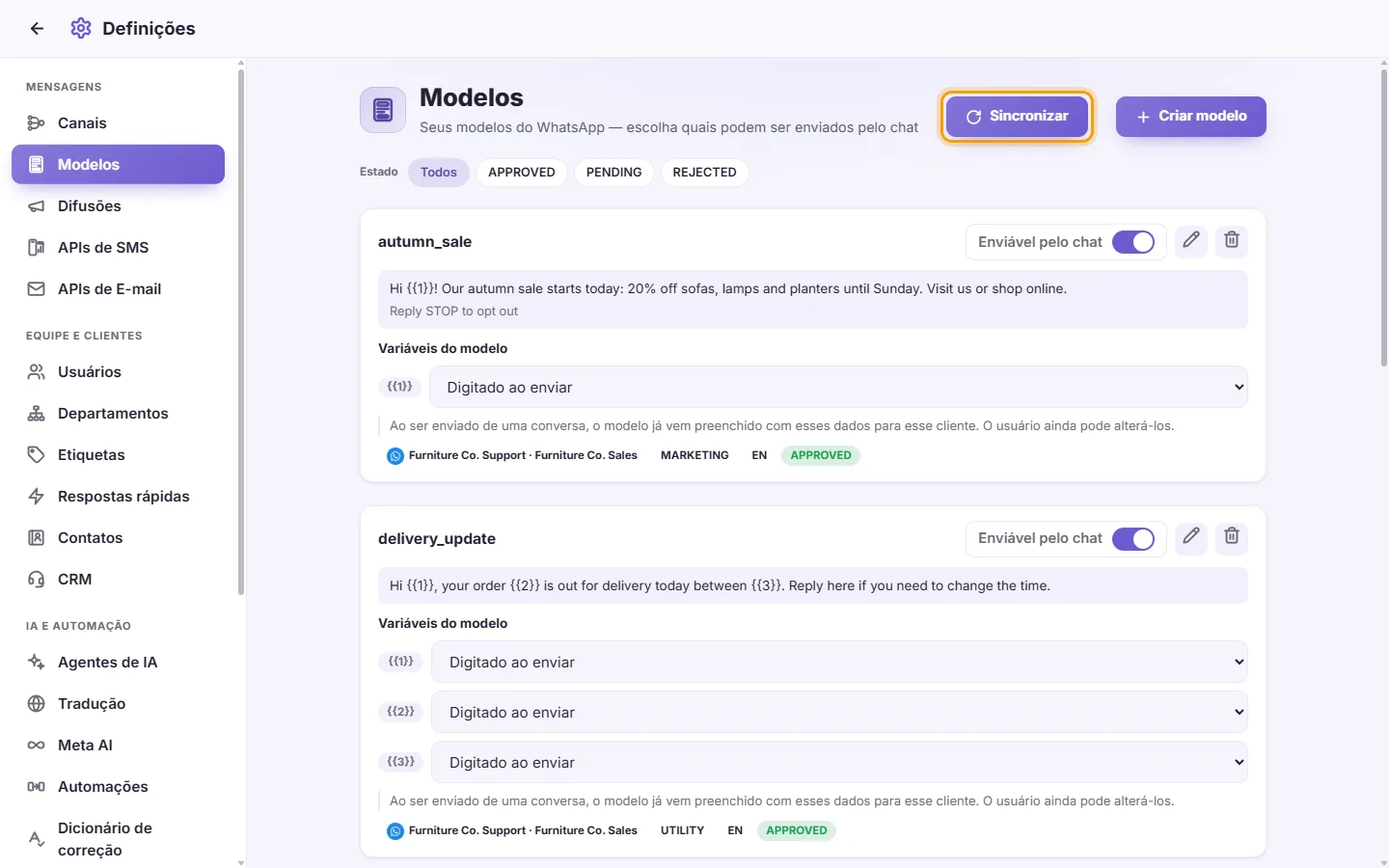 The Sync button next to "Create template"