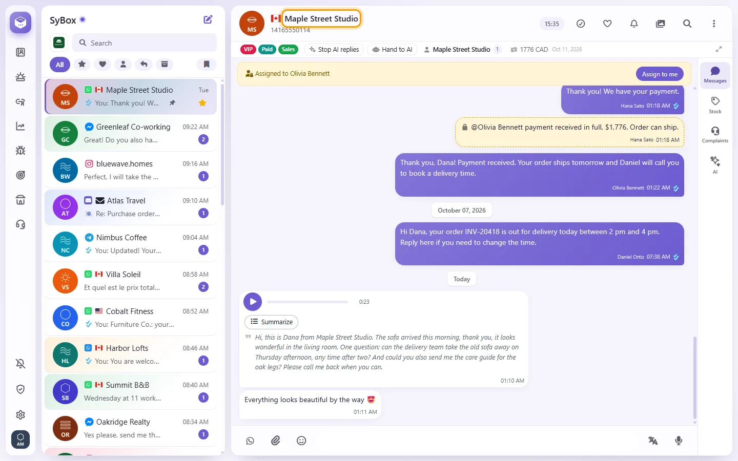 The contact's name at the top of the conversation; clicking it opens the contact panel