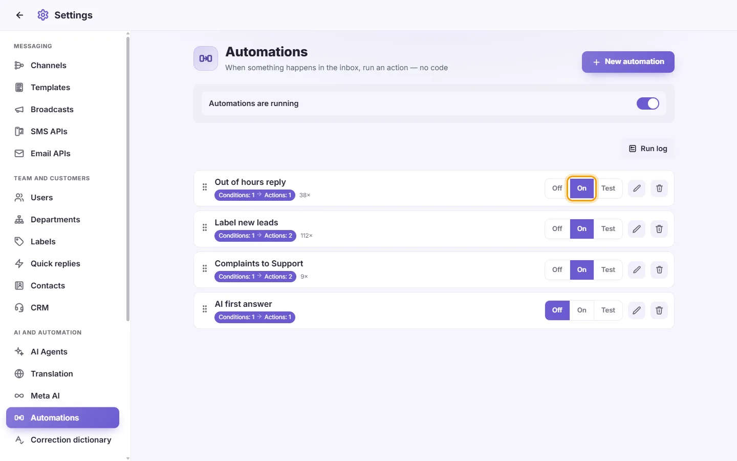 To switch an automation on or off quickly: "On" marked on the screen in SyBox