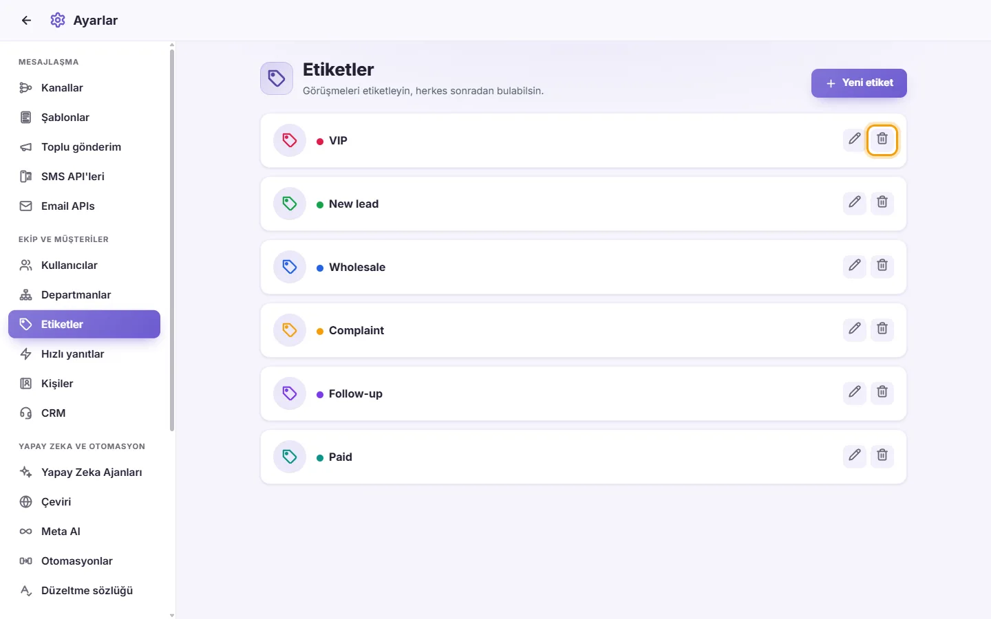 To delete a label: "Delete" marked on the screen in SyBox