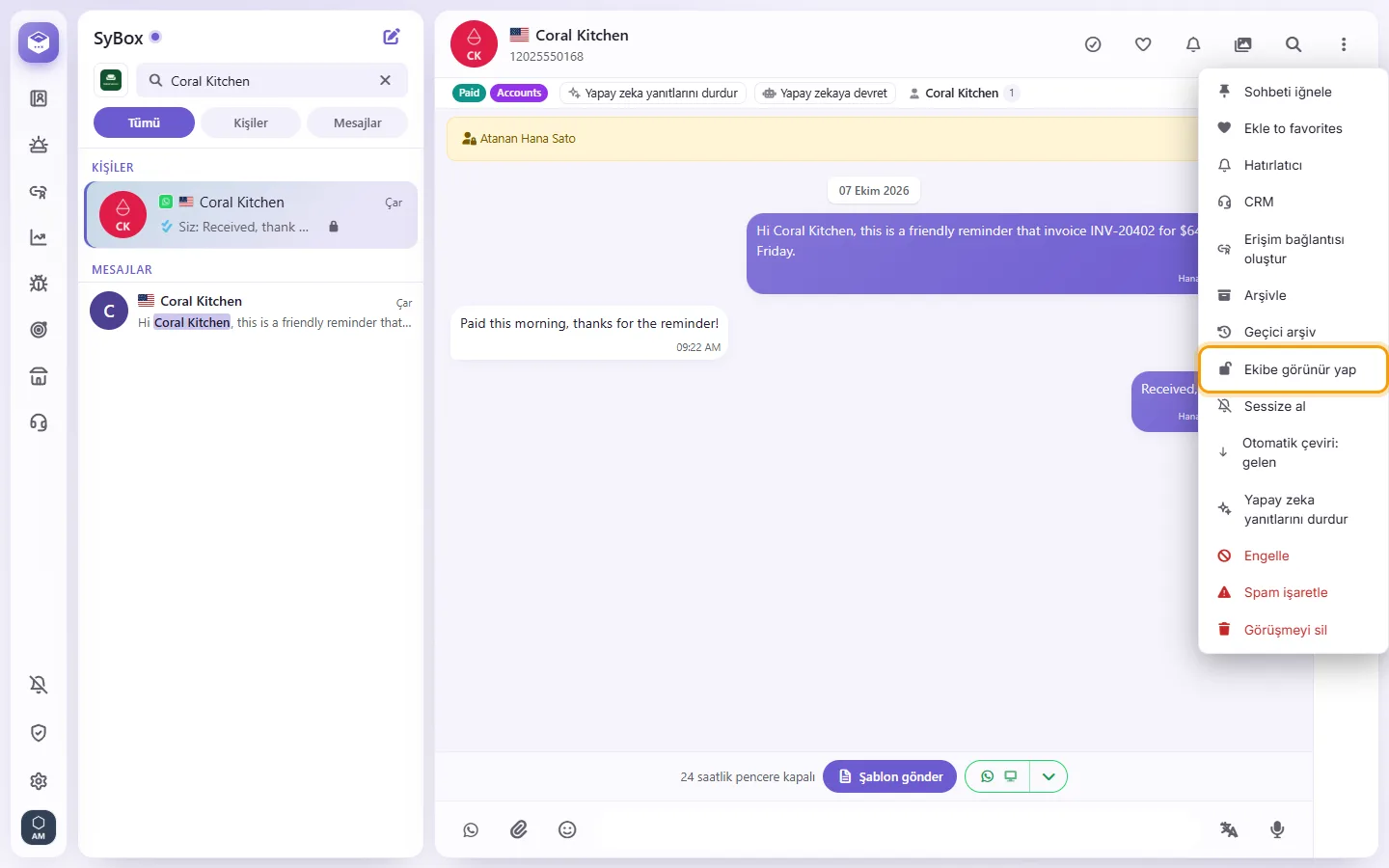 To give it back to the team: "Make visible to the team" marked on the screen in SyBox