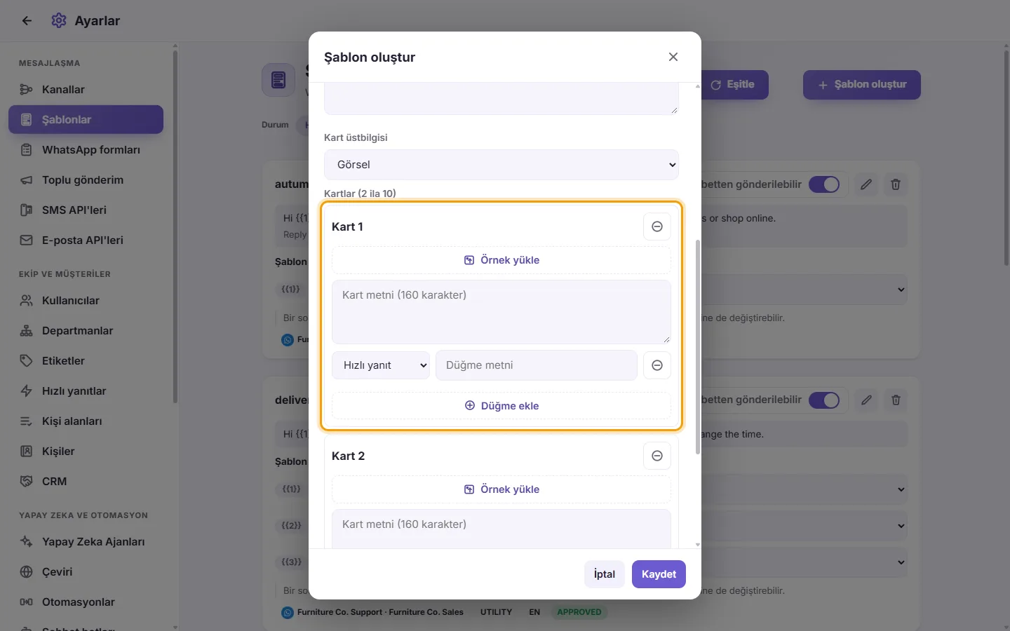 A carousel's card: its header sample, its text and its buttons
