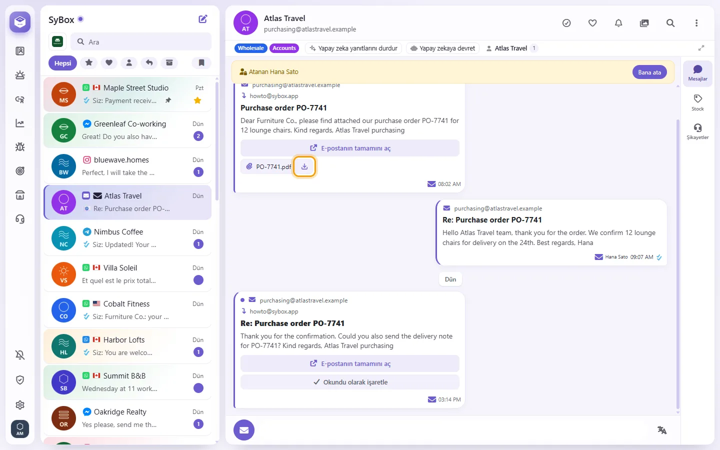 To open or save an email attachment: "Save" marked on the screen in SyBox