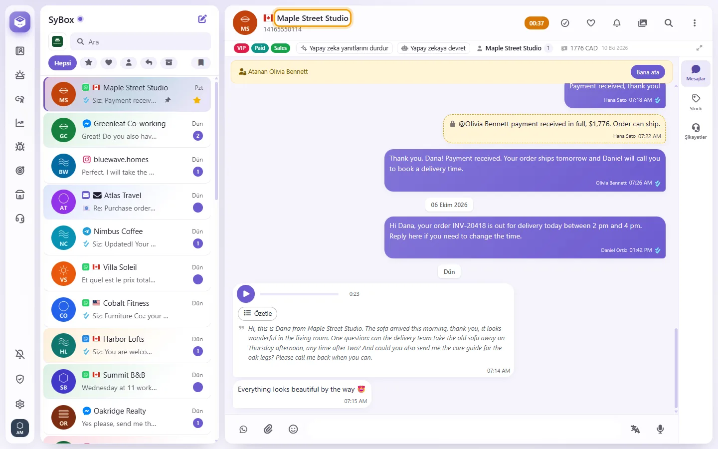 The contact's name at the top of the conversation; clicking it opens the contact panel