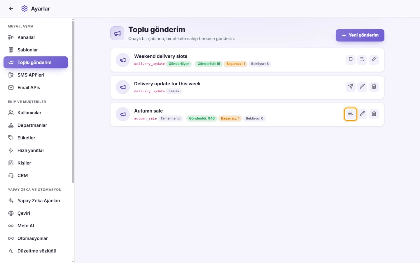 Settings, Broadcasts: the Results button on a finished broadcast