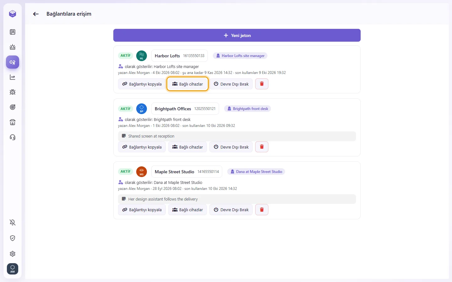Access links: "Viewers" lists the devices that opened a link