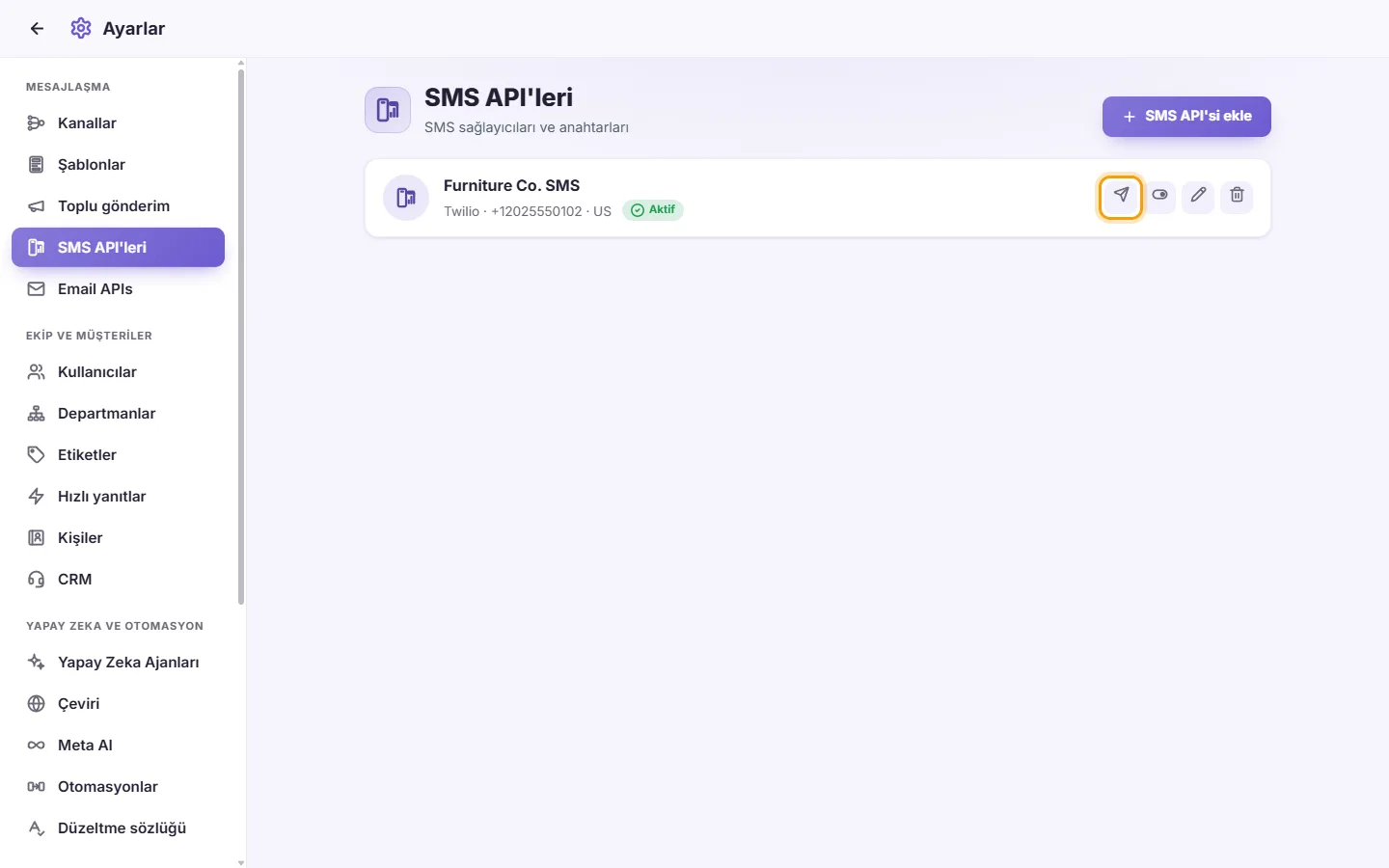 To send a test SMS: "Send test SMS" marked on the screen in SyBox
