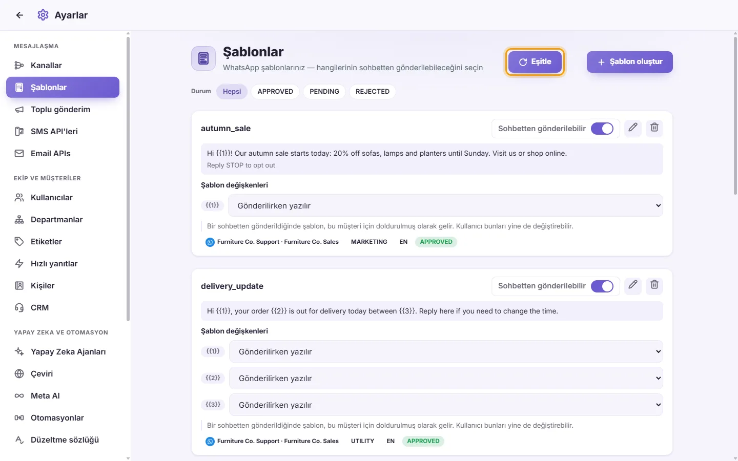 The Sync button next to "Create template"