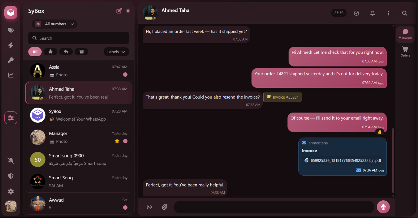 SyBox shared inbox — light theme