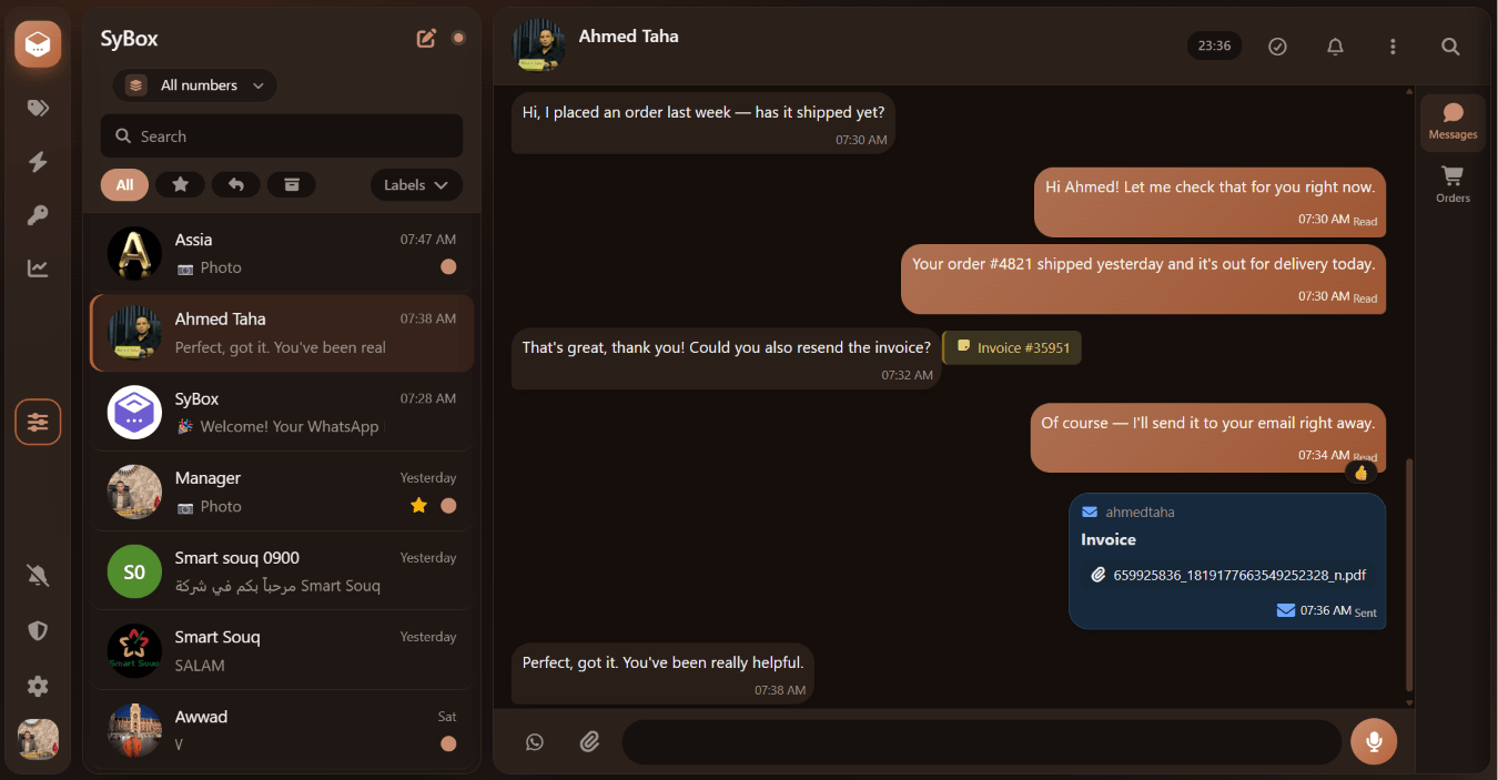 SyBox shared inbox — brand-Colored theme